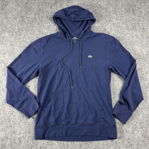 Lacoste Other - Lacoste Hoodie Mens Medium Navy Blue 100% Cotton Pullover Sweatshirt Logo‎